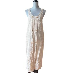 Urban Outfitters Cream Button-Front Linen Maxi Dress